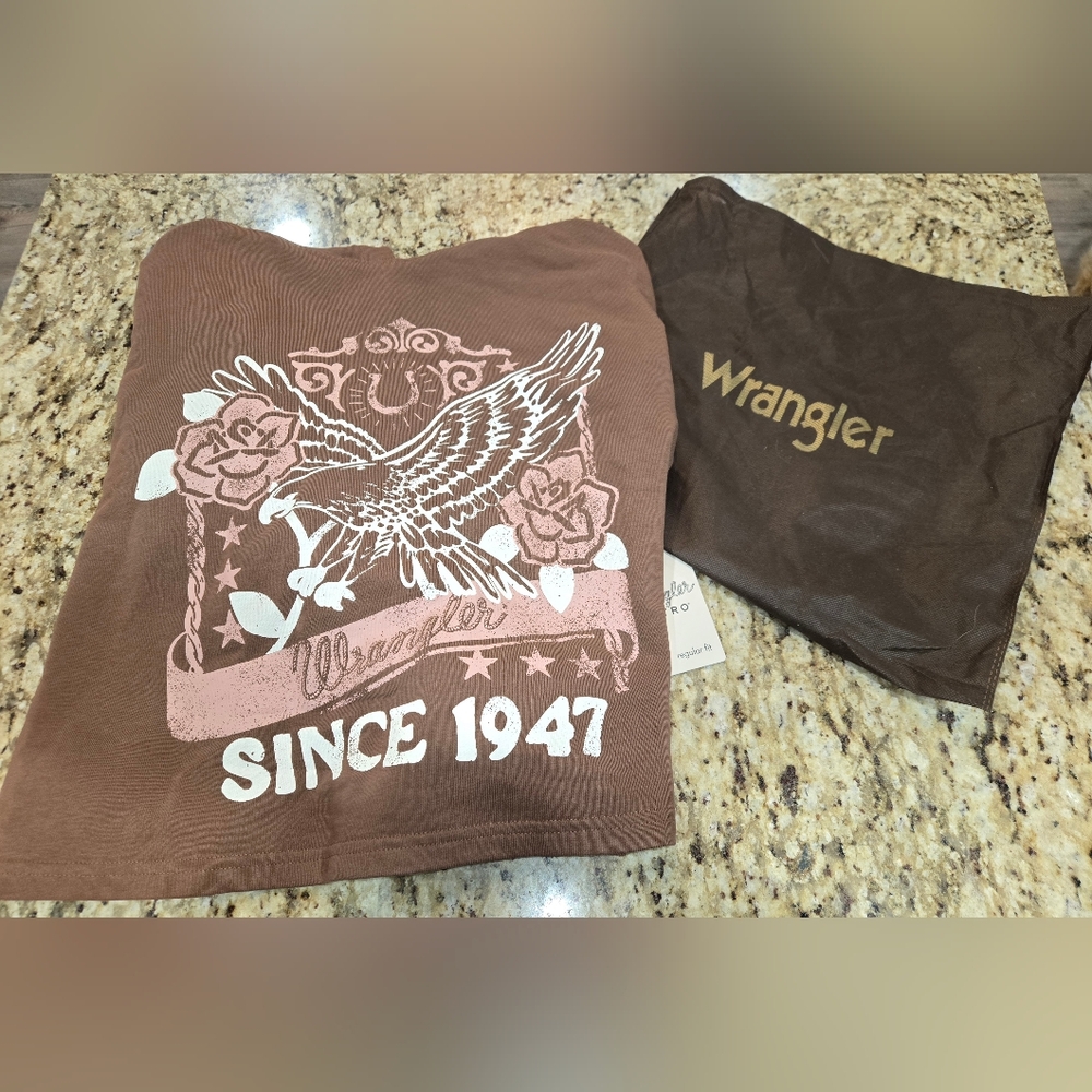 Wrangler Kids Brown Tee with Eagle and Rose Design